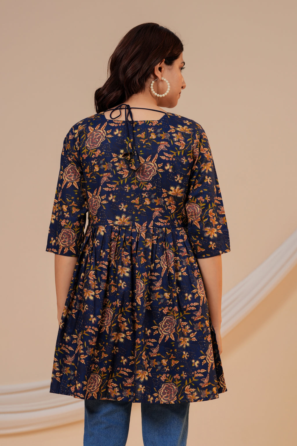 Midnight Floral Cotton Maternity Kurti with Double Side Zippers