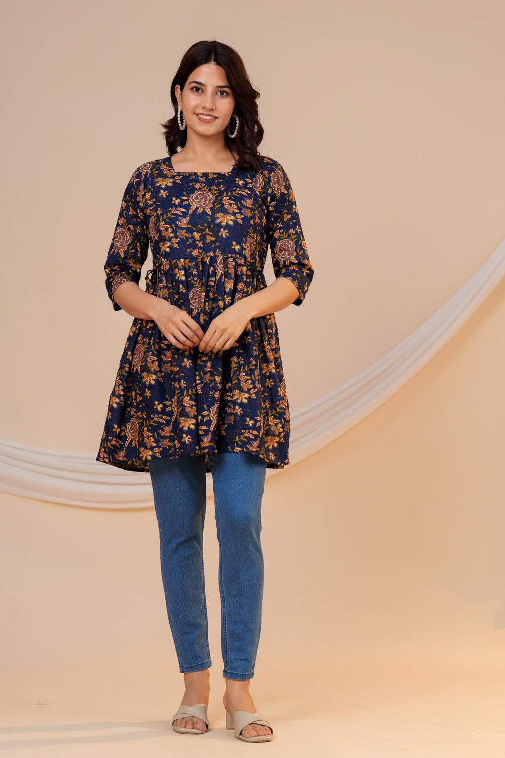 Midnight Floral Cotton Maternity Kurti with Double Side Zippers
