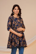 Midnight Floral Cotton Maternity Kurti with Double Side Zippers