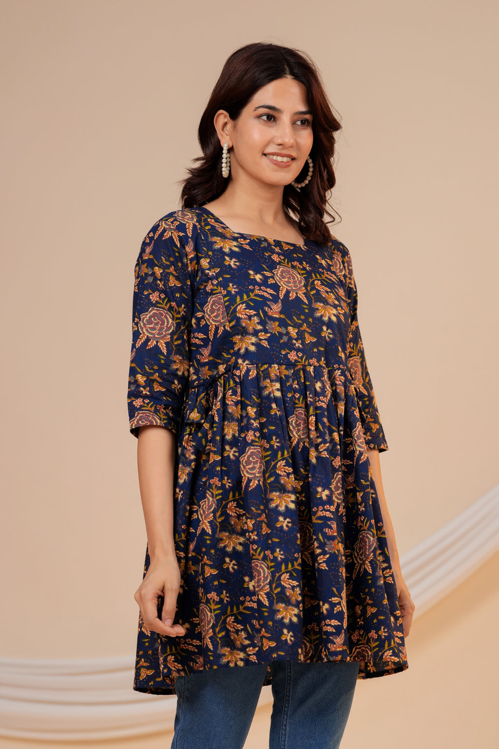 Midnight Floral Cotton Maternity Kurti with Double Side Zippers