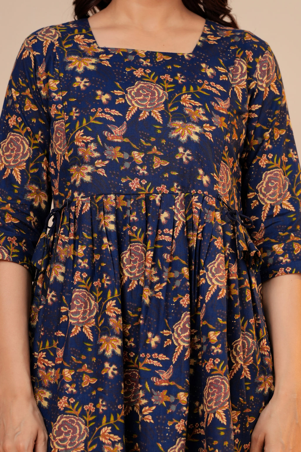 Midnight Floral Cotton Maternity Kurti with Double Side Zippers