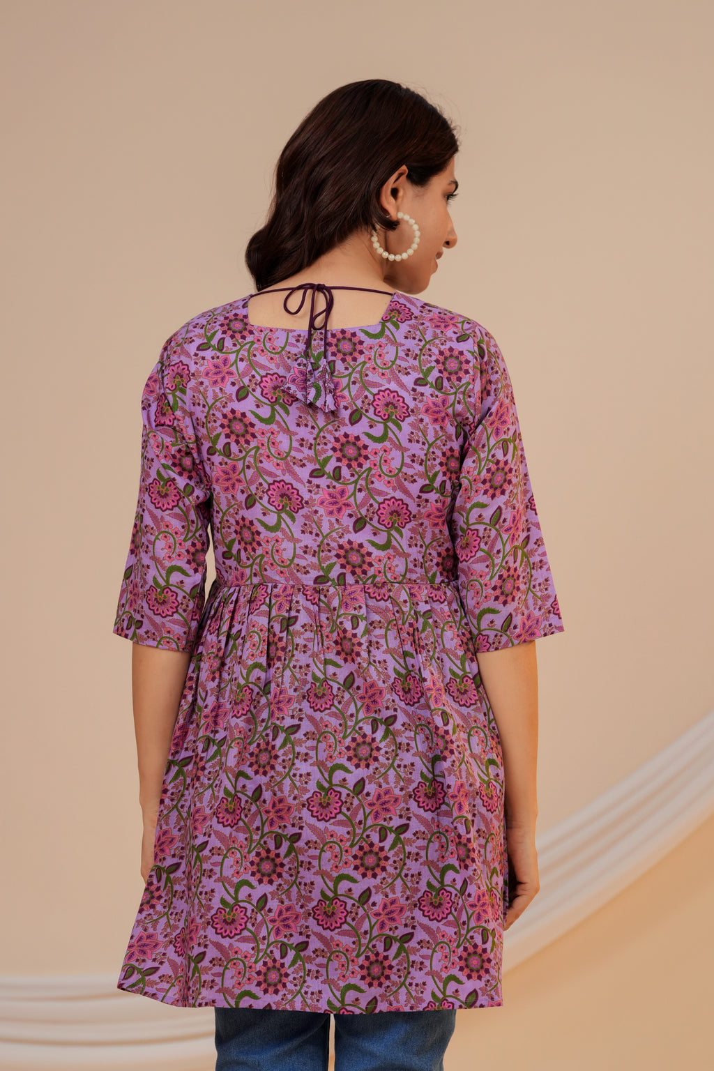 Lavender Bloom Cotton Maternity Kurti with Double Side Zippers