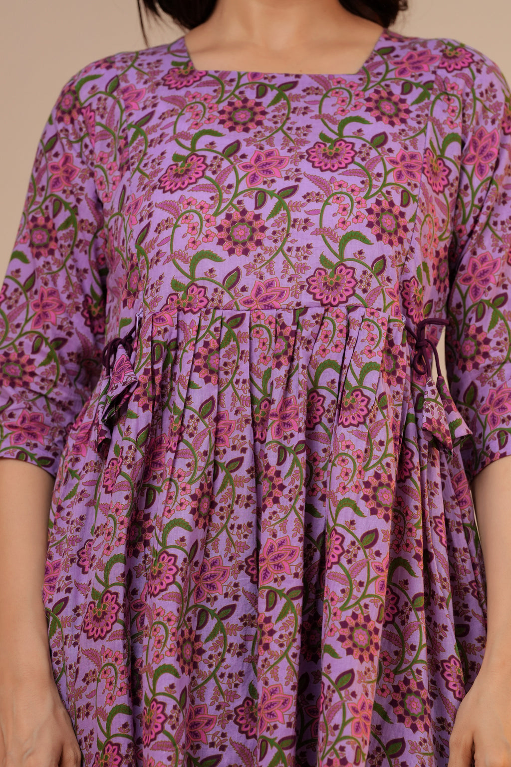 Lavender Bloom Cotton Maternity Kurti with Double Side Zippers