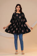 Classic Black Buti Print Cotton Maternity Kurti with Double Side Zippers