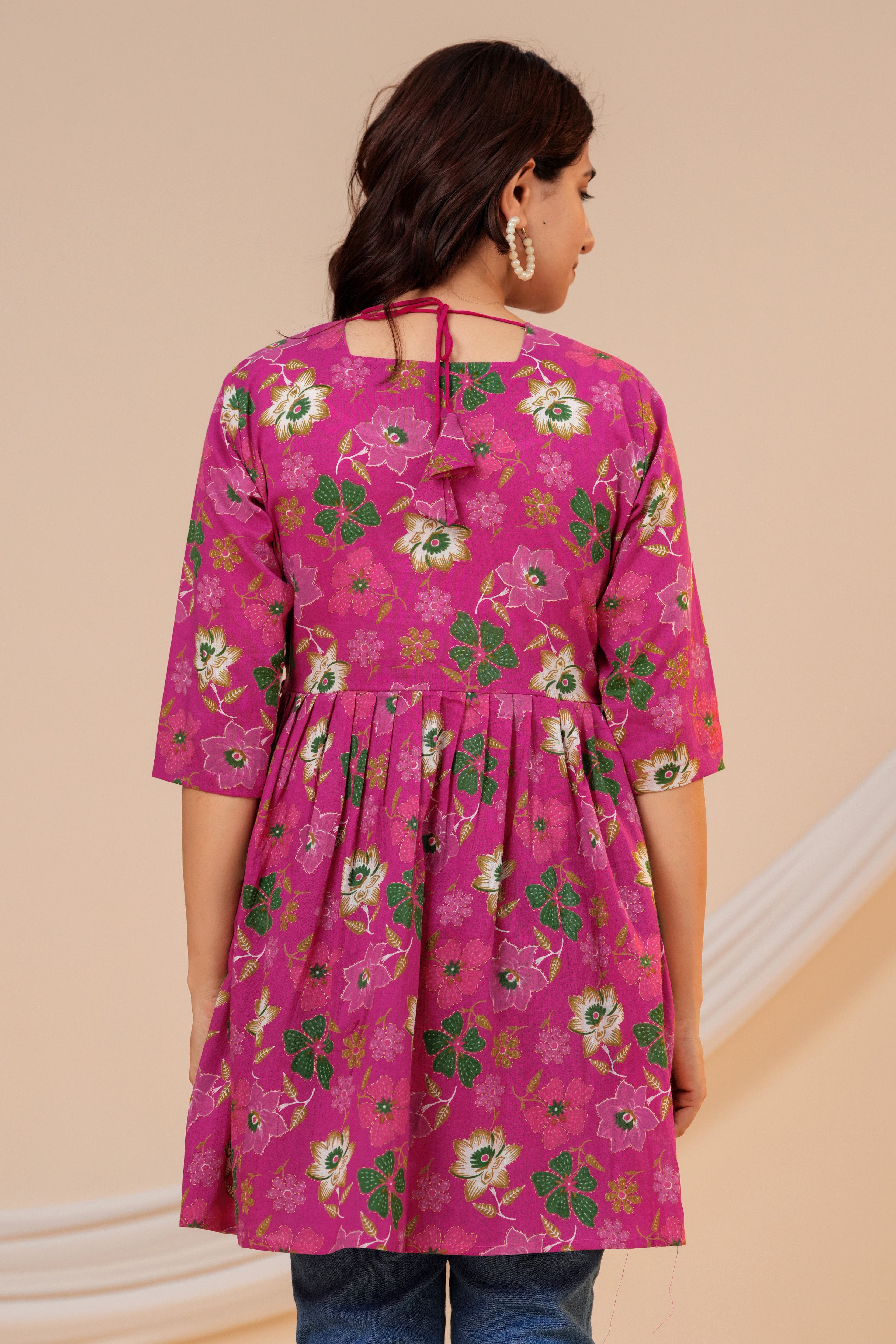 Blossom Pink Floral Cotton Maternity Kurti with Double Side Zippers