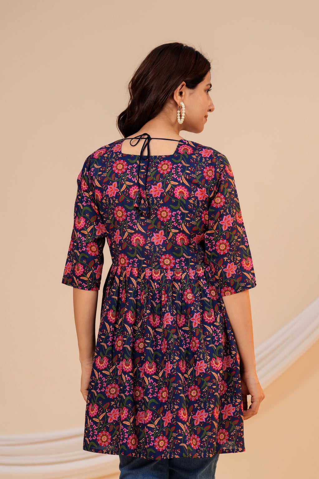 Midnight Bloom Floral Cotton Maternity Kurti with Double Side Zippers