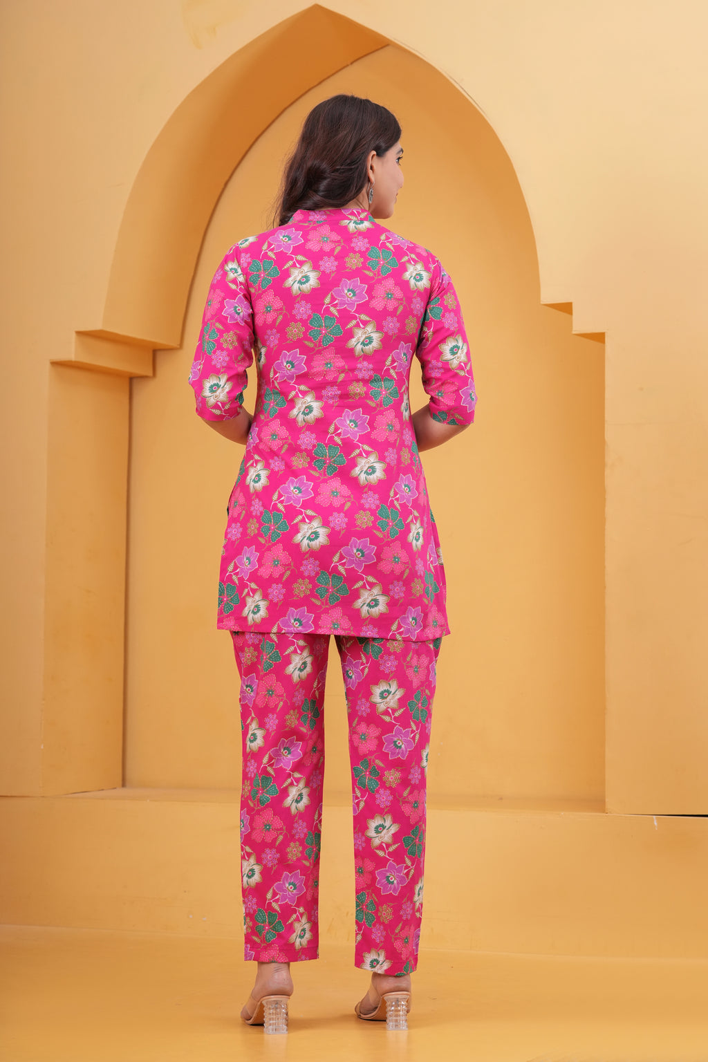 Blossom Pink Floral Cotton Maternity Cord Set with Double Side Zippers