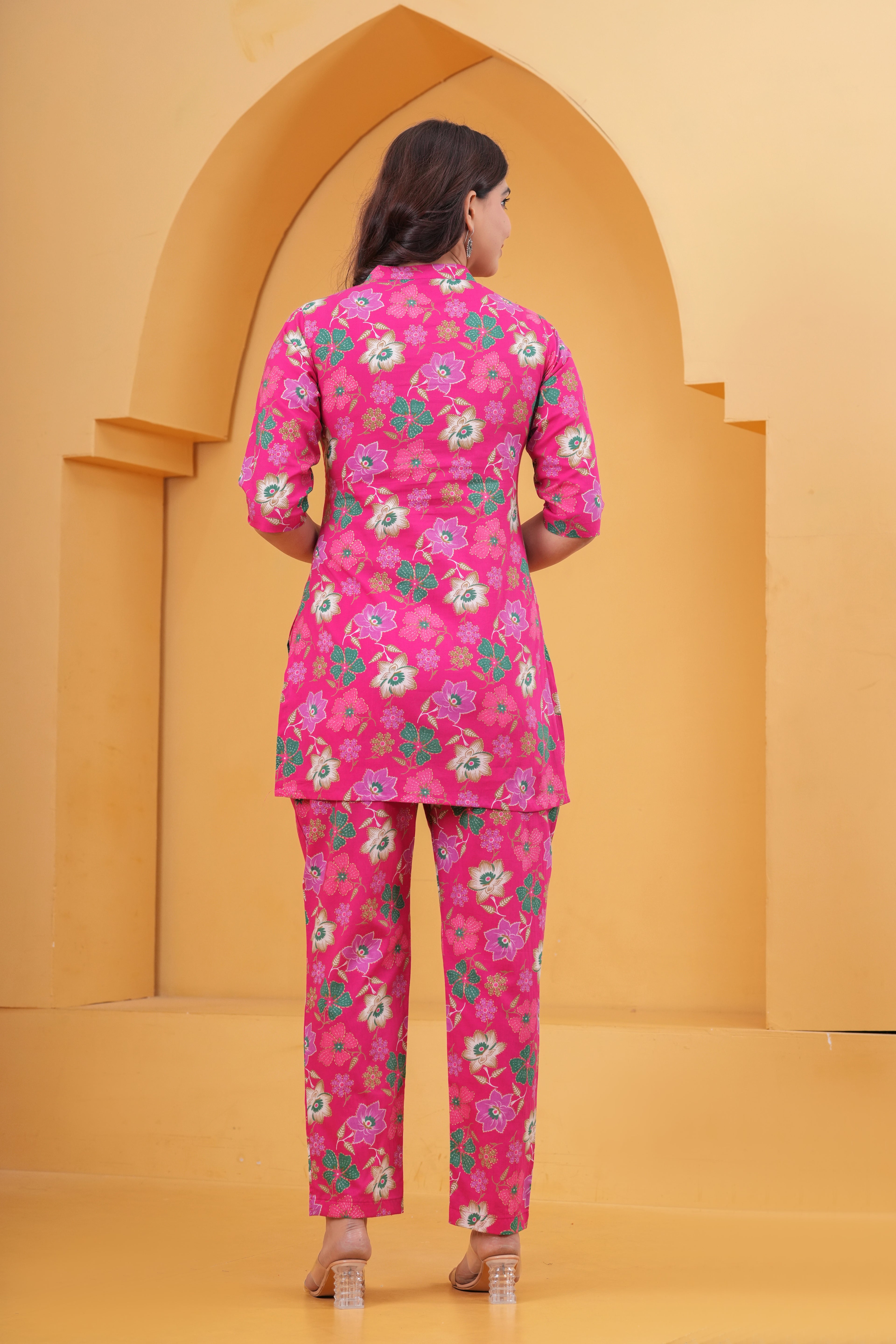 Blossom Pink Floral Cotton Maternity Cord Set with Double Side Zippers