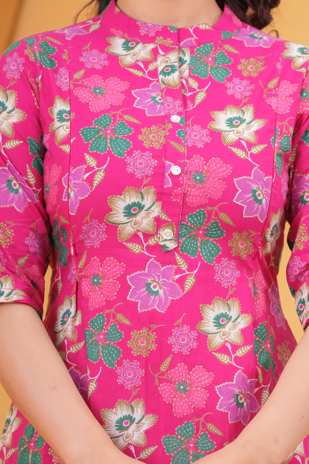 Blossom Pink Floral Cotton Maternity Cord Set with Double Side Zippers