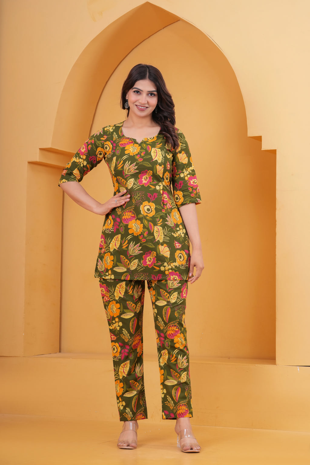 Olive Garden Floral Cotton Maternity Cord Set with Double Side Zippers