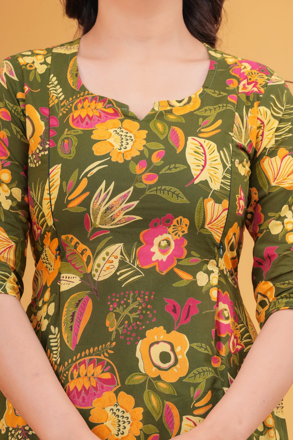 Olive Garden Floral Cotton Maternity Cord Set with Double Side Zippers