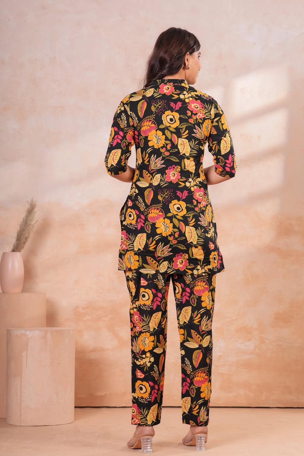 Midnight Bloom Floral Cotton Maternity Cord Set with Double Side Zippers