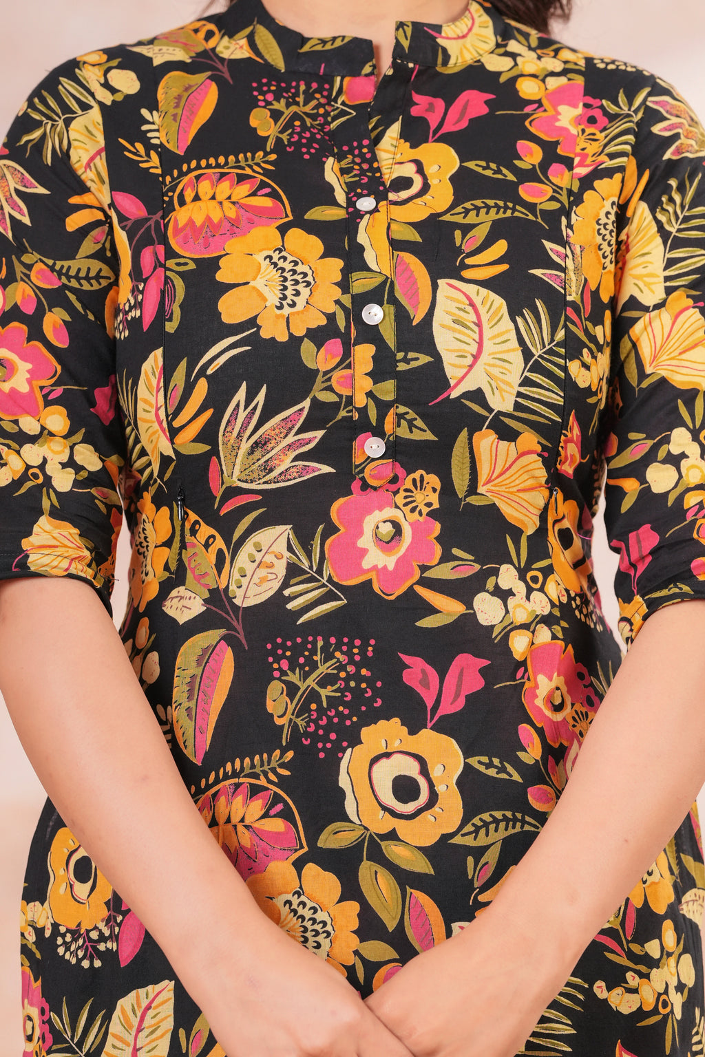 Midnight Bloom Floral Cotton Maternity Cord Set with Double Side Zippers